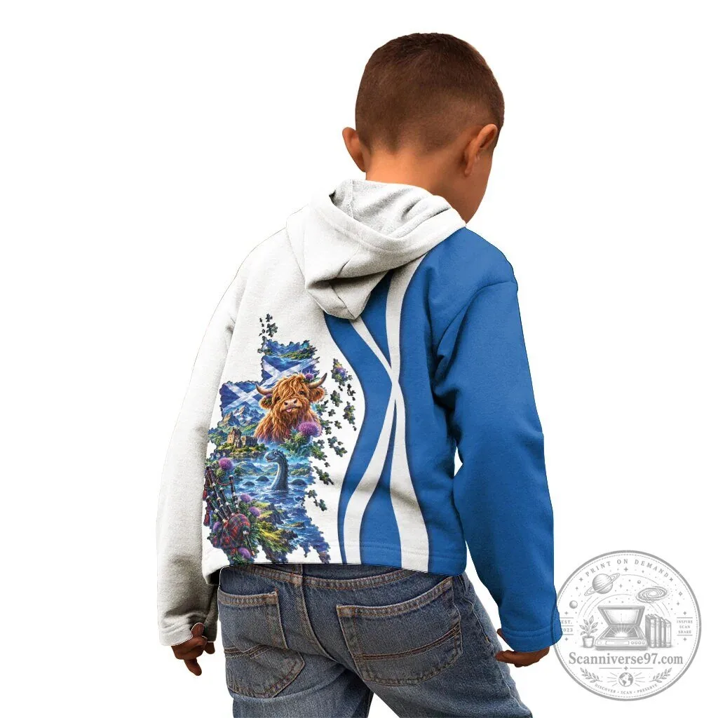 Scotland National Flag and Map Highland Cow Kids Hoodie 10 Scotland National Flag and Map Highland Cow Kids Hoodie