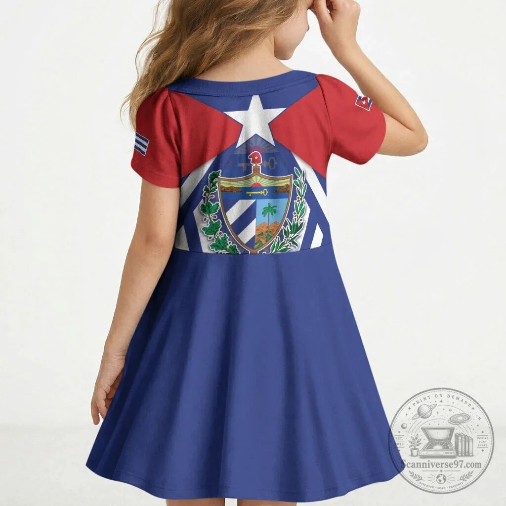 Cuban Flag Kids Dress with Coat of Arms and Cuban Trogon Design 5 Cuban Flag Kids Dress with Coat of Arms and Cuban Trogon Design