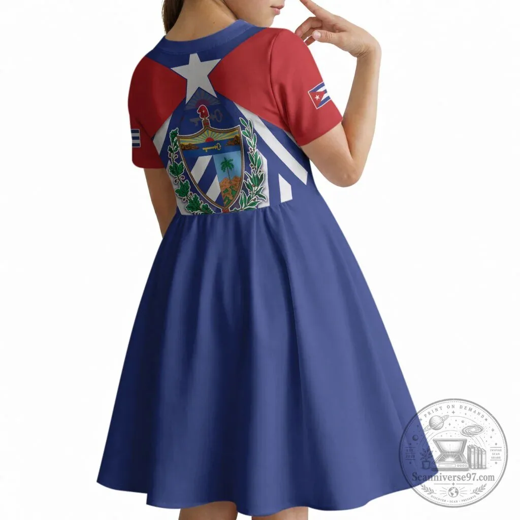 Cuban Flag Kids Dress with Coat of Arms and Cuban Trogon Design 6 Cuban Flag Kids Dress with Coat of Arms and Cuban Trogon Design