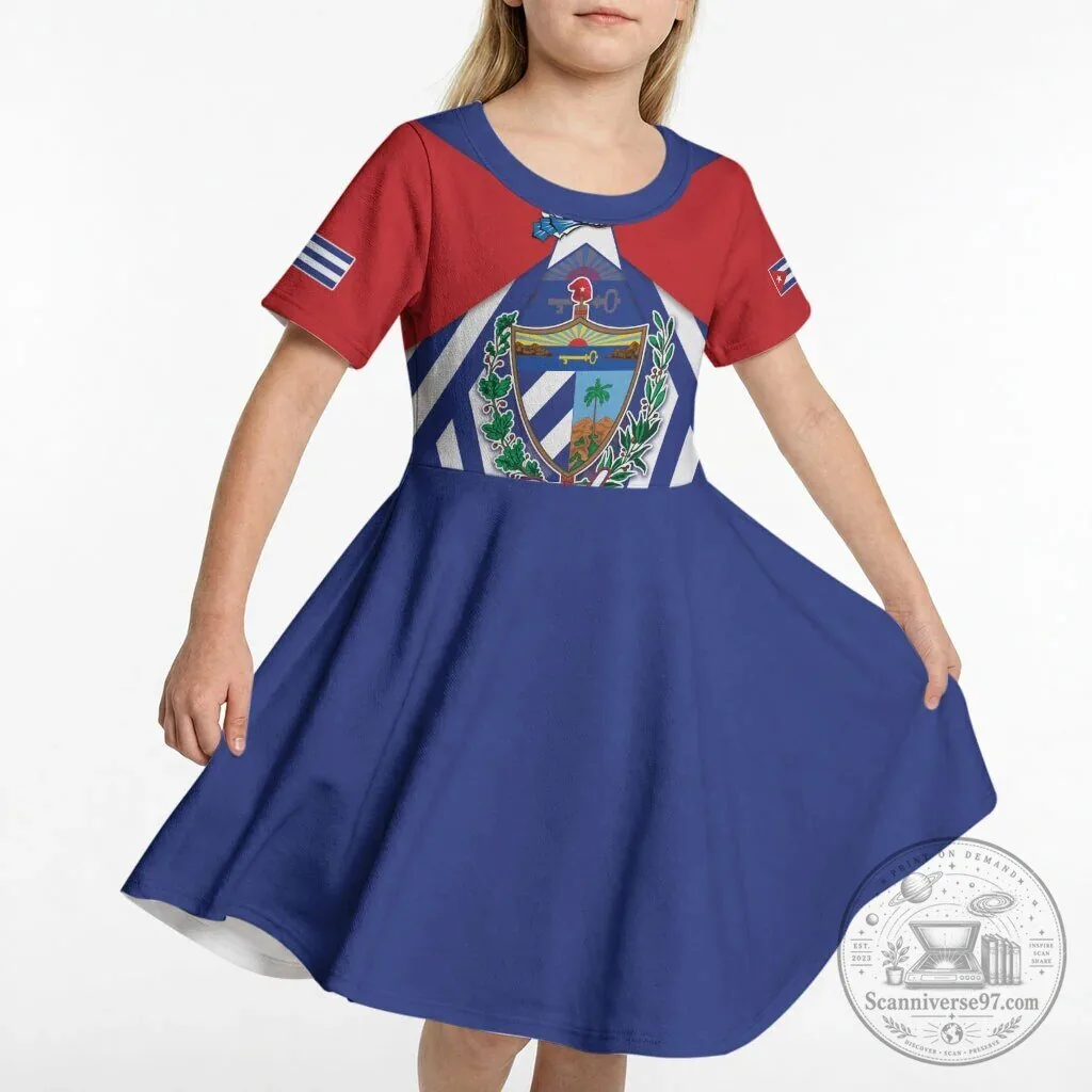 Cuban Flag Kids Dress with Coat of Arms and Cuban Trogon Design 7 Cuban Flag Kids Dress with Coat of Arms and Cuban Trogon Design