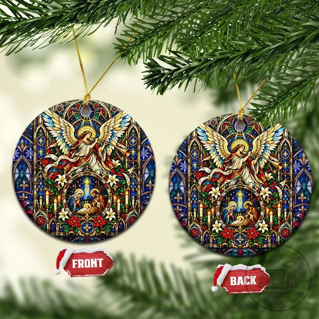 Nativity Scene Holy Night Angel Christmas Ceramic Ornament Stained Glass Art