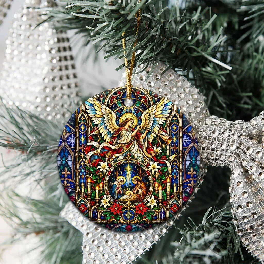 Nativity Scene Holy Night Angel Christmas Ceramic Ornament Stained Glass Art 12 Nativity Scene Holy Night Angel Christmas Ceramic Ornament Stained Glass Art