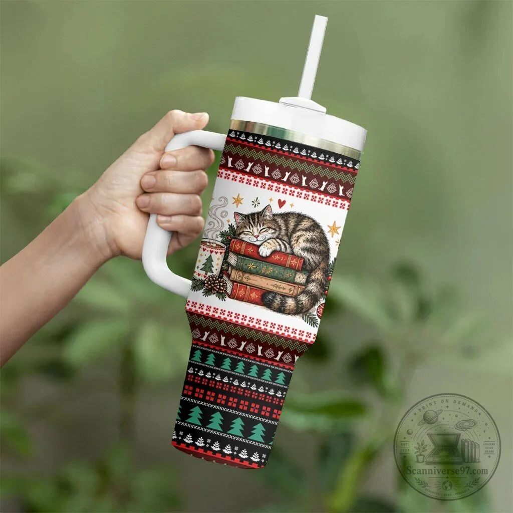 Christmas Bookish Cat Cozy Reader Fair Isle Knit Ugly Christmas Pattern Tumbler 8 Christmas Bookish Cat Cozy Reader Fair Isle Knit Ugly Christmas Pattern Tumbler