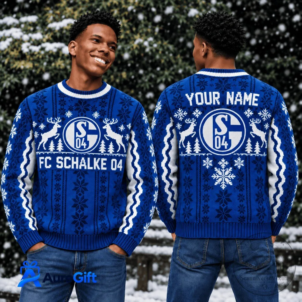 FC Schalke 04 Bundesliga Matchday Personalized Name Knitted Ugly Christmas Sweater FC Schalke 04 Bundesliga Matchday Personalized Name Knitted Ugly Christmas Sweater