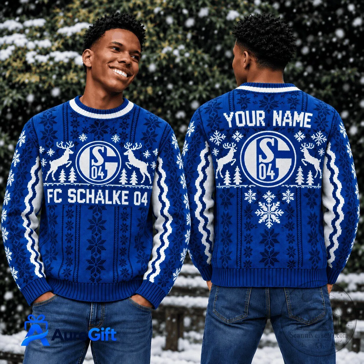 FC Schalke 04 Bundesliga Matchday Personalized Name Knitted Ugly Christmas Sweater