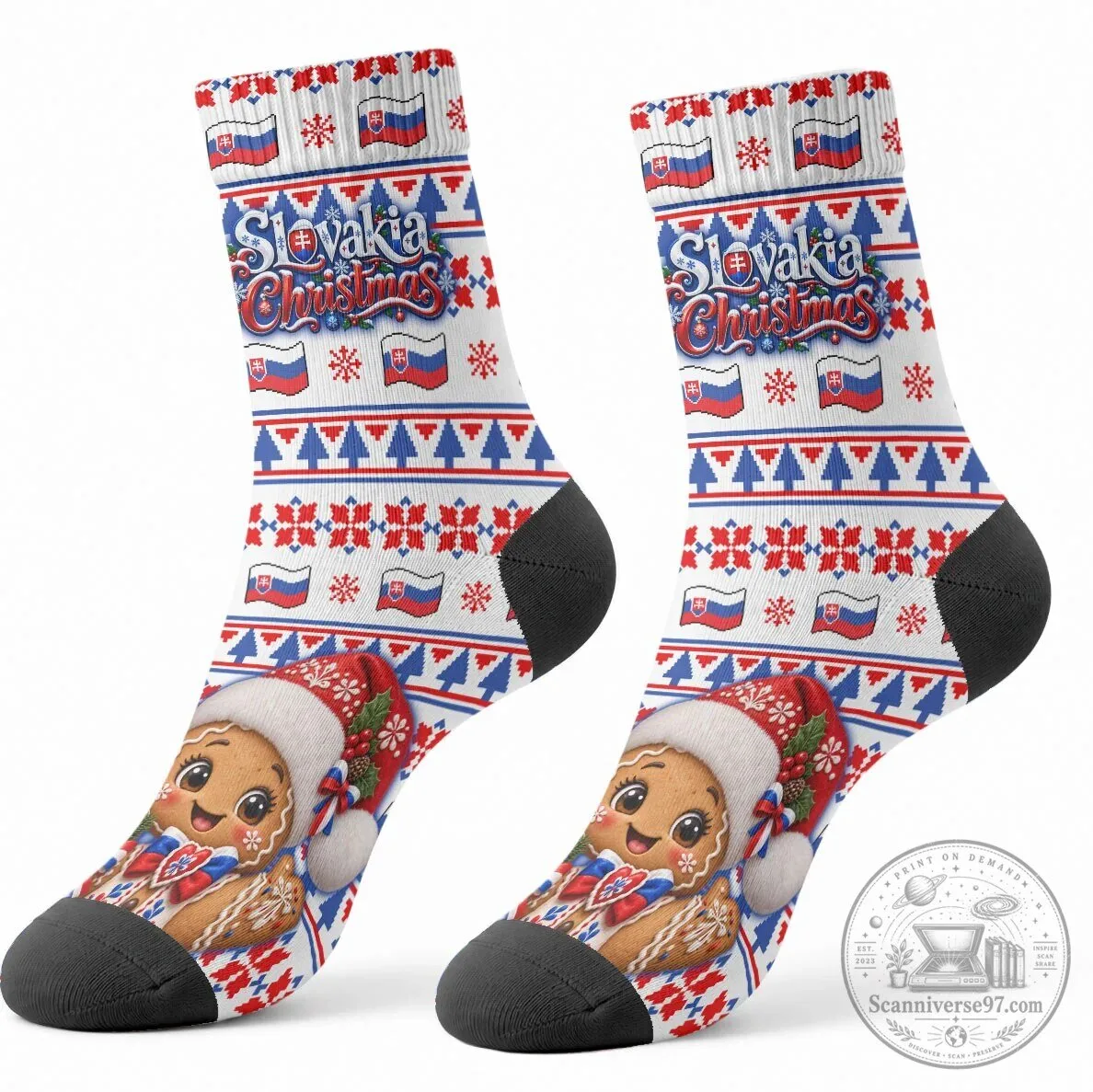 Slovakia Christmas Gingerbread Man Fair Isle Holiday Crew Socks 6 Slovakia Christmas Gingerbread Man Fair Isle Holiday Crew Socks