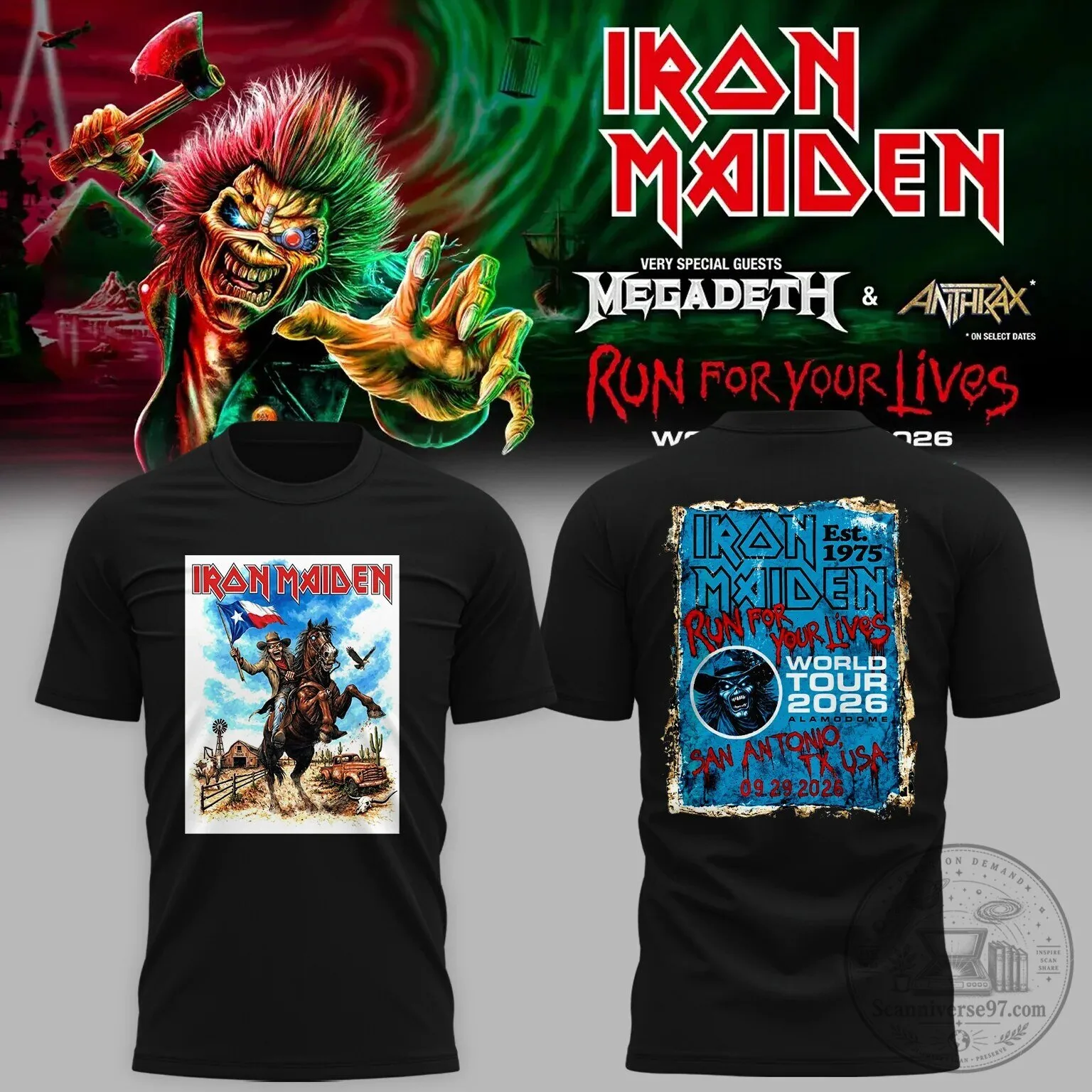 Iron Maiden Run For Your Lives Tour 2026 San Antonio Event T-Shirt