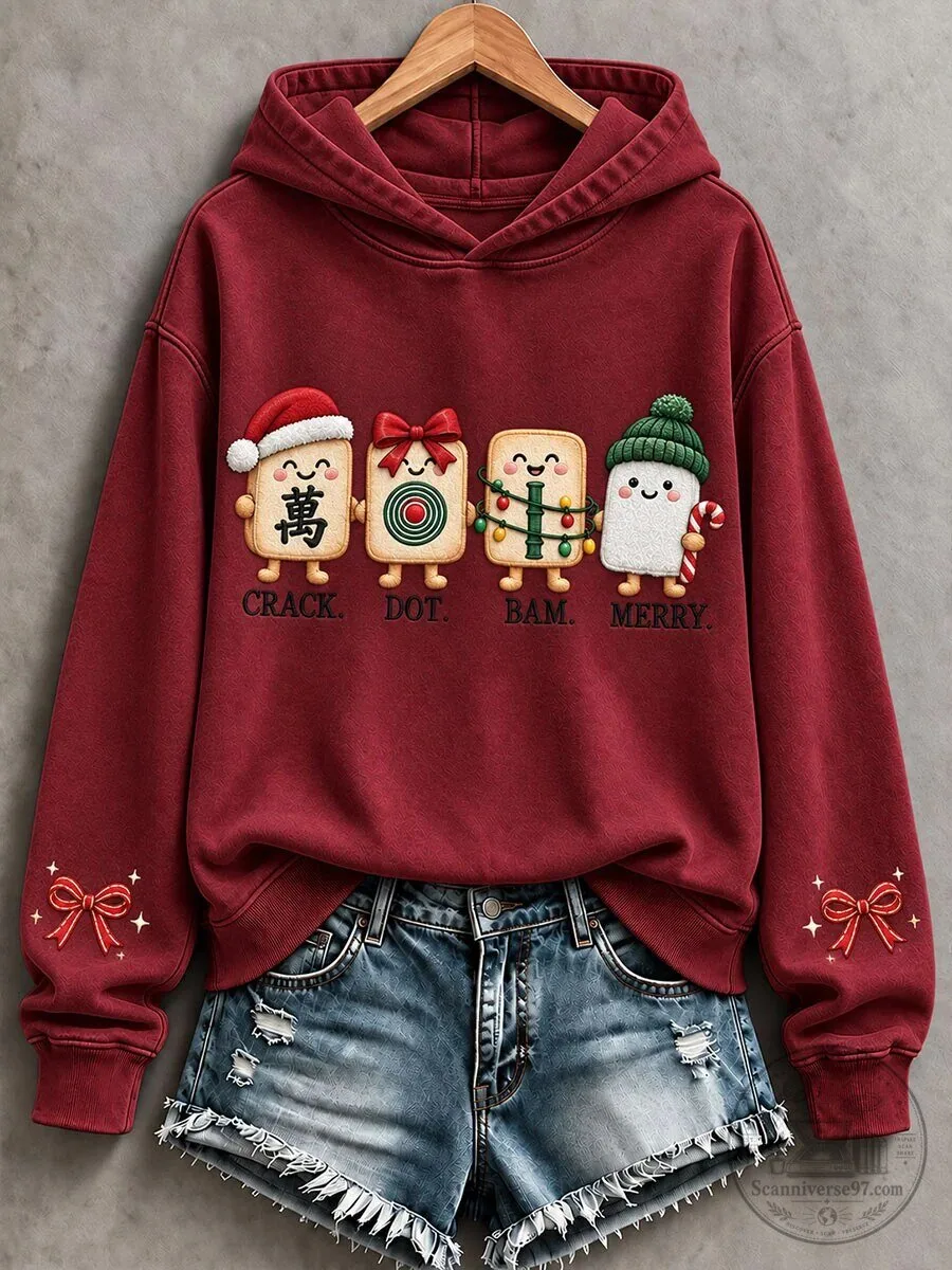 Christmas Mahjong Tiles Crack Dot Bam Merry Hoodie