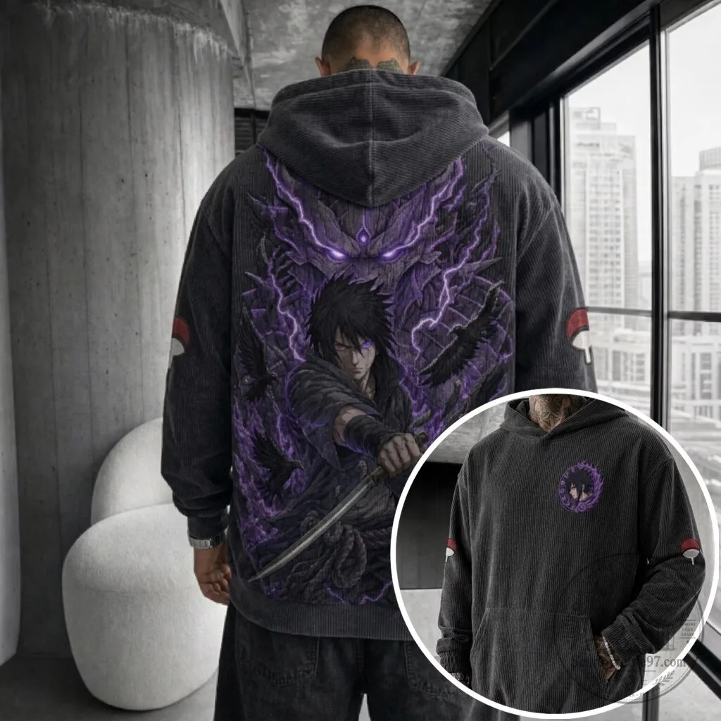 Sasuke Uchiha Susanoo Anime Corduroy Oversized Hoodie