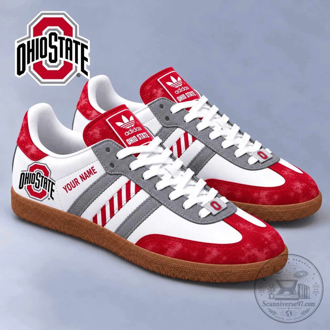 Ohio State Buckeyes NCAA Custom Name Red and White Samba Shoes