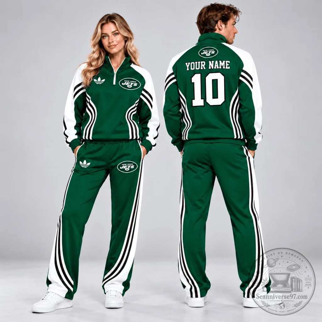New York Jets Custom Name Number Green White Tracksuit Pullover Sweatshirt New York Jets Custom Name Number Green White Tracksuit Pullover Sweatshirt
