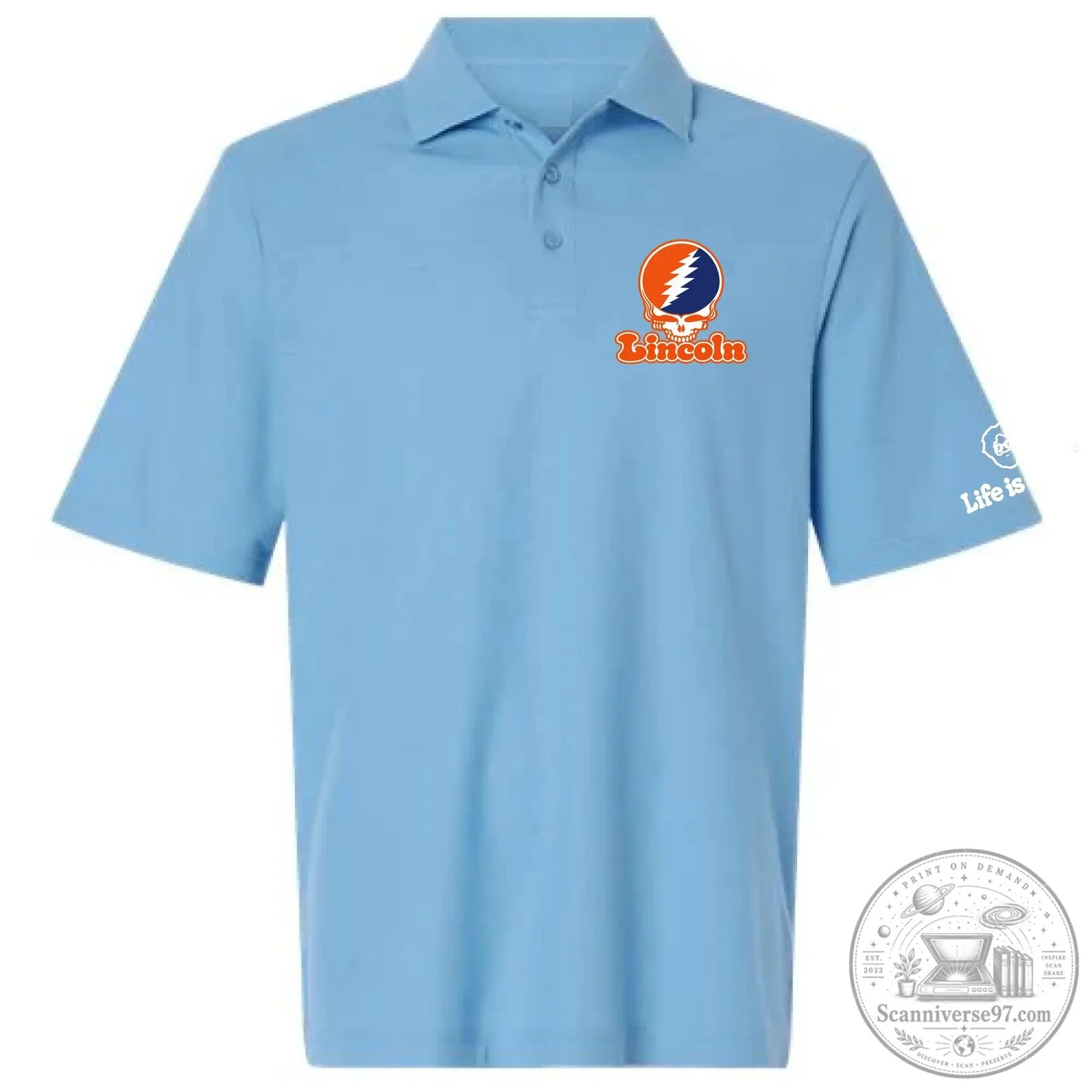Grateful Dead Steal Your Face Lincoln Blue Embroidered Polo Shirt