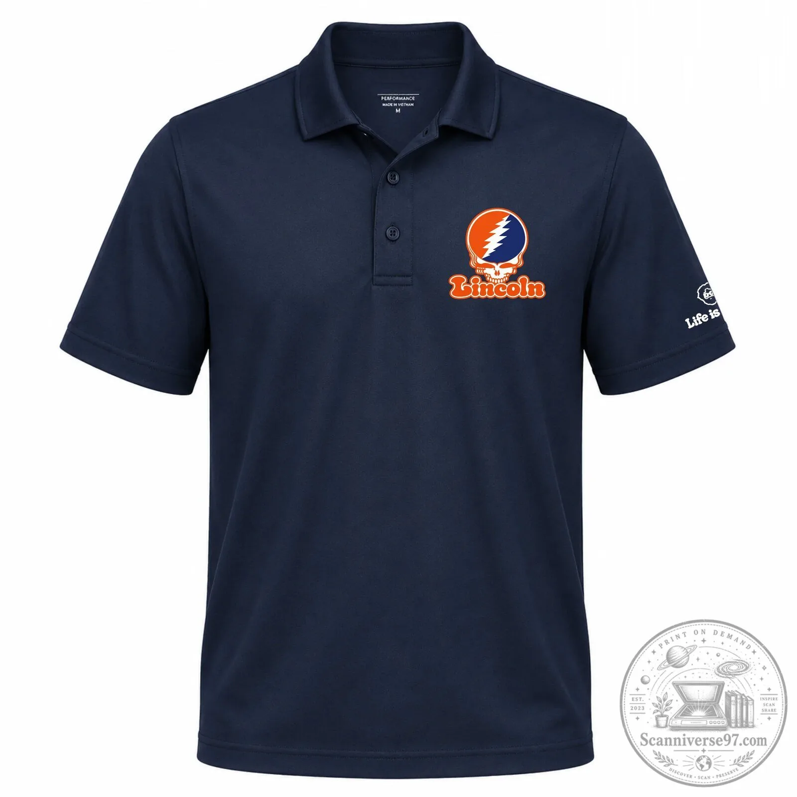 Grateful Dead Steal Your Face Lincoln Blue Embroidered Polo Shirt 5 Grateful Dead Steal Your Face Lincoln Blue Embroidered Polo Shirt
