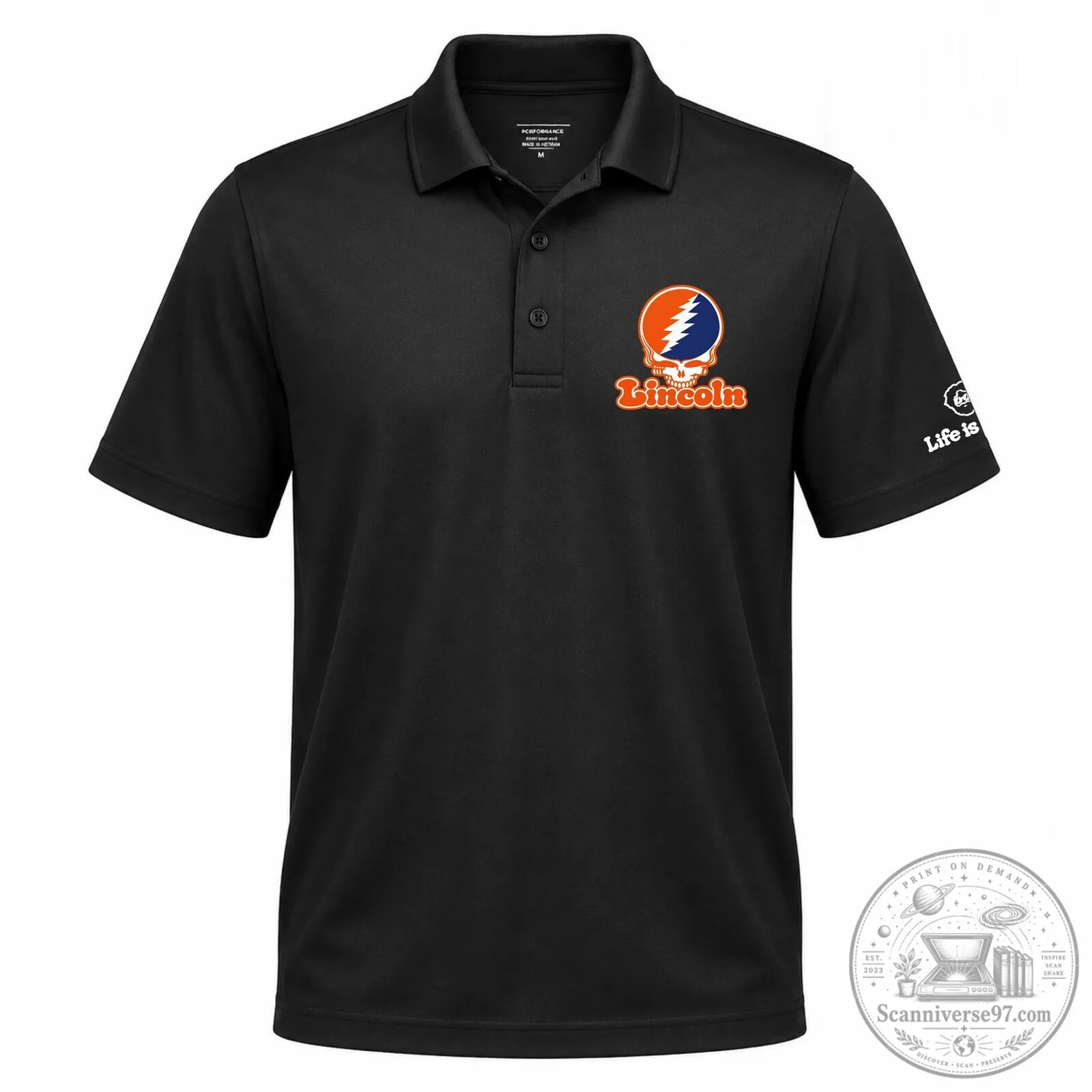 Grateful Dead Steal Your Face Lincoln Blue Embroidered Polo Shirt 6 Grateful Dead Steal Your Face Lincoln Blue Embroidered Polo Shirt