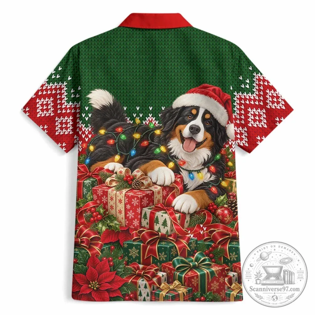 Bernese Mountain Dog Christmas Hawaiian Shirt Santa Hat Festive Lights Gift Box 7 Bernese Mountain Dog Christmas Hawaiian Shirt Santa Hat Festive Lights Gift Box