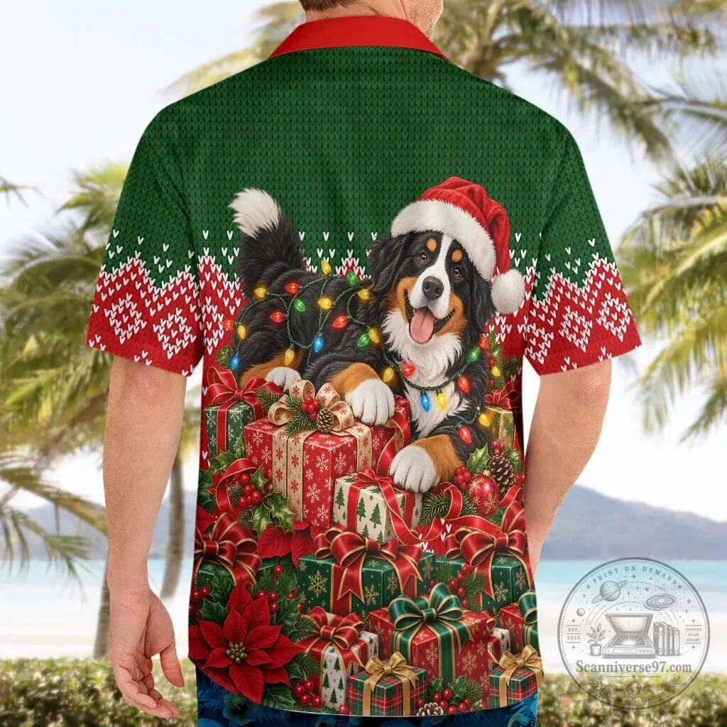 Bernese Mountain Dog Christmas Hawaiian Shirt Santa Hat Festive Lights Gift Box 9 Bernese Mountain Dog Christmas Hawaiian Shirt Santa Hat Festive Lights Gift Box