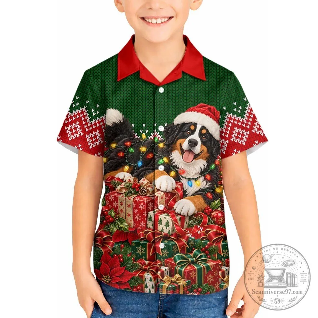 Bernese Mountain Dog Christmas Hawaiian Shirt Santa Hat Festive Lights Gift Box 10 Bernese Mountain Dog Christmas Hawaiian Shirt Santa Hat Festive Lights Gift Box