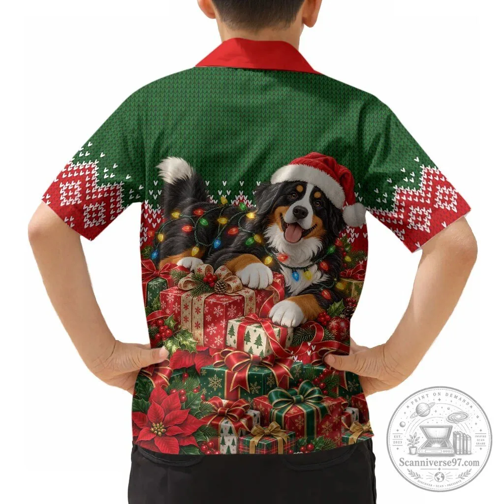 Bernese Mountain Dog Christmas Hawaiian Shirt Santa Hat Festive Lights Gift Box 11 Bernese Mountain Dog Christmas Hawaiian Shirt Santa Hat Festive Lights Gift Box