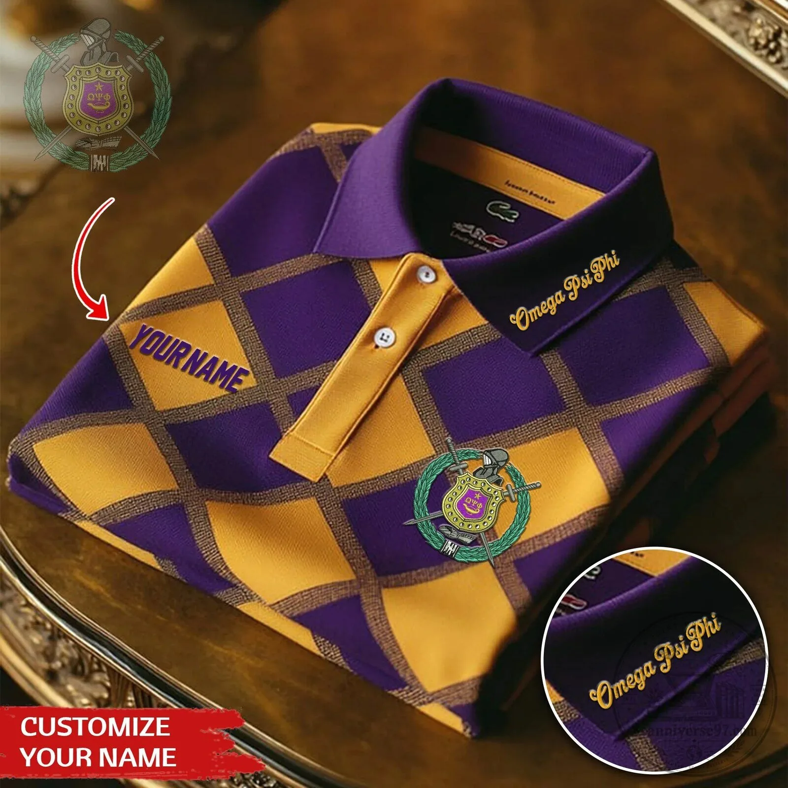 Omega Psi Phi Fraternity Personalized Purple and Gold Diamond Pattern Polo Shirt 7 Omega Psi Phi Fraternity Personalized Purple and Gold Diamond Pattern Polo Shirt