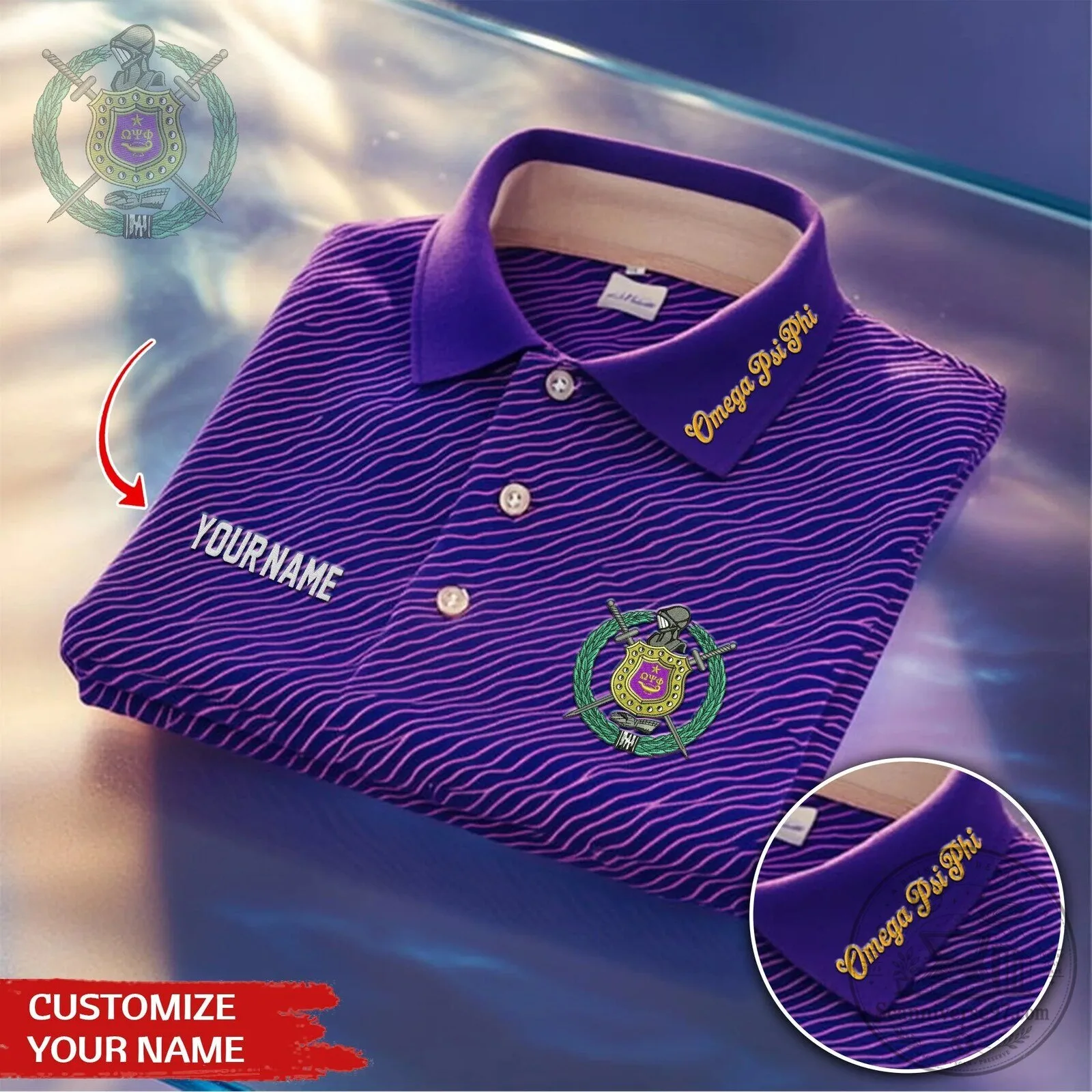 Omega Psi Phi Fraternity Personalized Purple and Gold Diamond Pattern Polo Shirt 8 Omega Psi Phi Fraternity Personalized Purple and Gold Diamond Pattern Polo Shirt