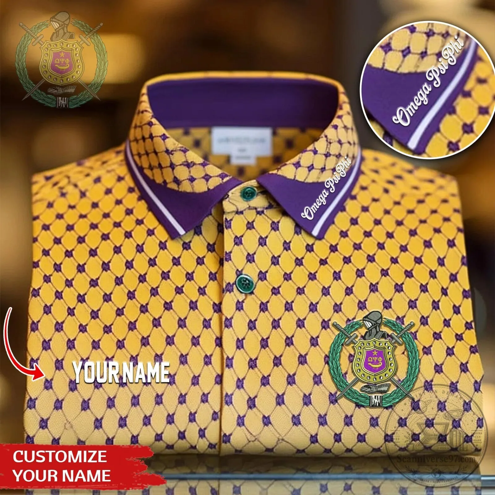 Omega Psi Phi Fraternity Personalized Purple and Gold Diamond Pattern Polo Shirt 9 Omega Psi Phi Fraternity Personalized Purple and Gold Diamond Pattern Polo Shirt