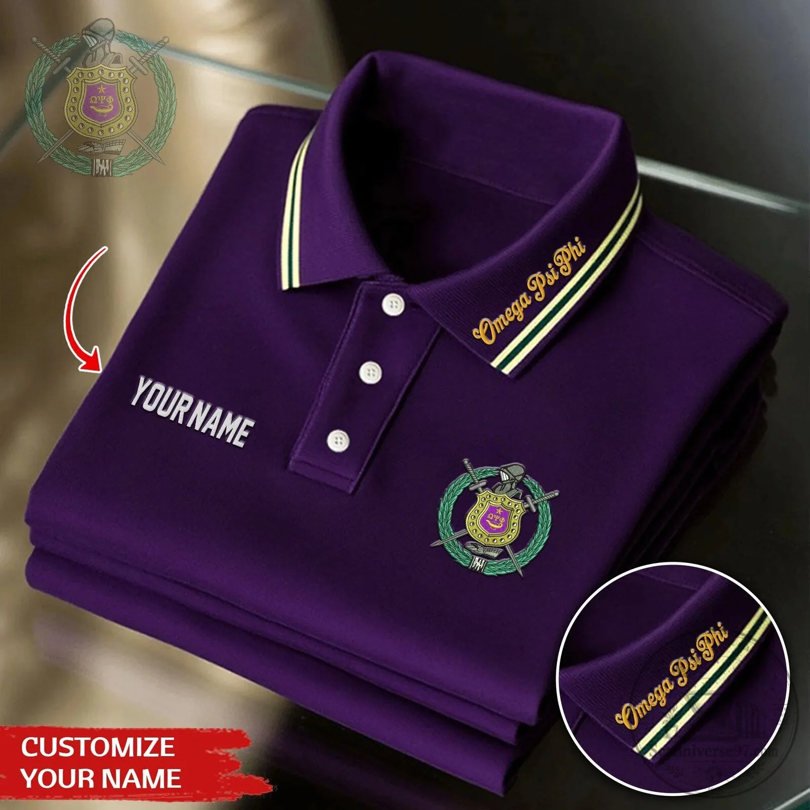 Omega Psi Phi Fraternity Personalized Purple and Gold Diamond Pattern Polo Shirt 10 Omega Psi Phi Fraternity Personalized Purple and Gold Diamond Pattern Polo Shirt