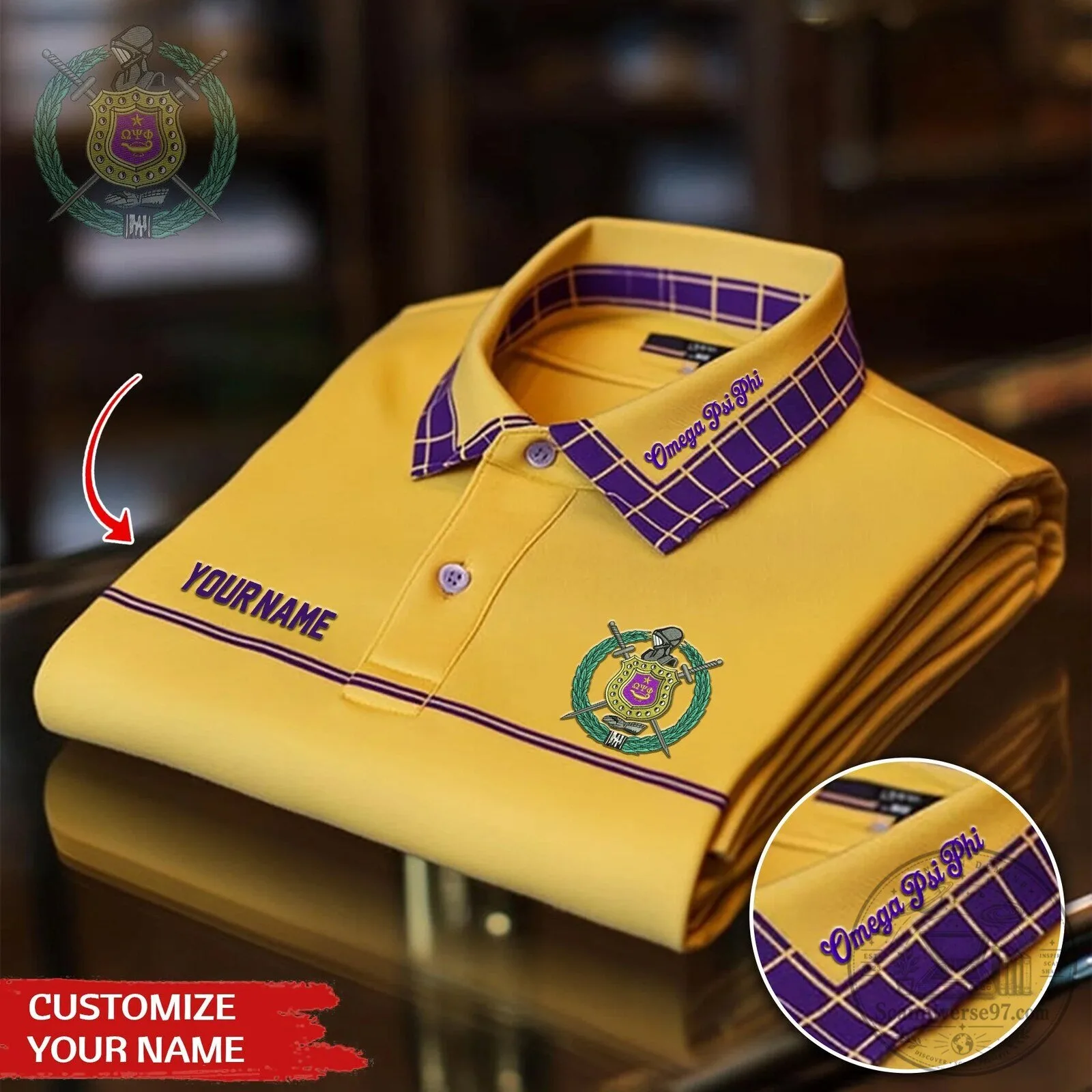 Omega Psi Phi Fraternity Personalized Purple and Gold Diamond Pattern Polo Shirt 11 Omega Psi Phi Fraternity Personalized Purple and Gold Diamond Pattern Polo Shirt