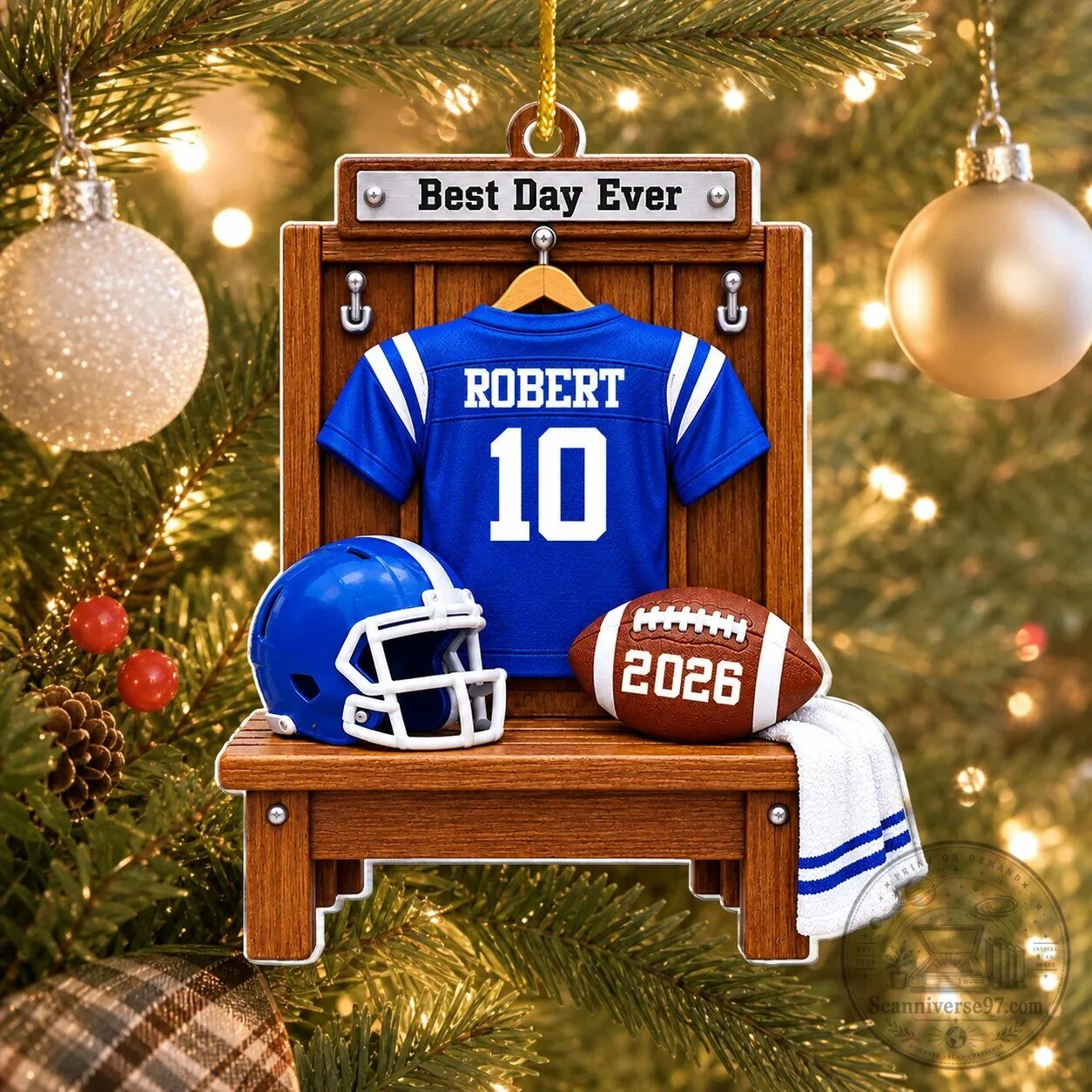 Personalized Football Locker Room Christmas Ornament - Custom Name and Year 5 Personalized Football Locker Room Christmas Ornament - Custom Name and Year