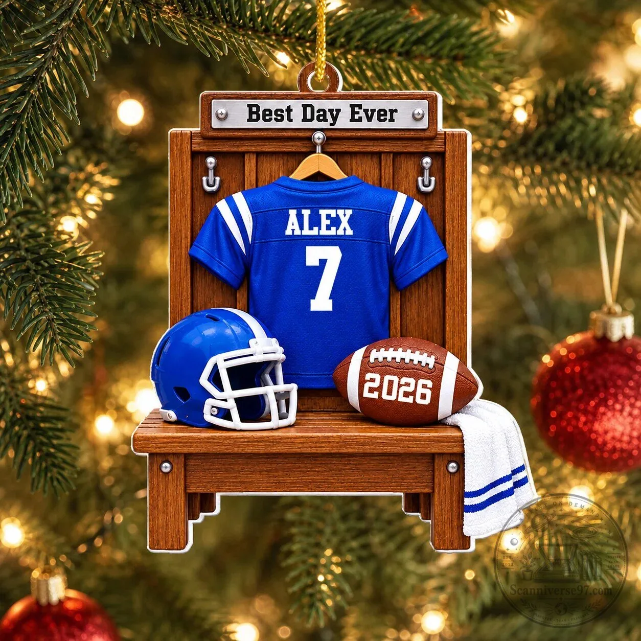 Personalized Football Locker Room Christmas Ornament - Custom Name and Year 6 Personalized Football Locker Room Christmas Ornament - Custom Name and Year