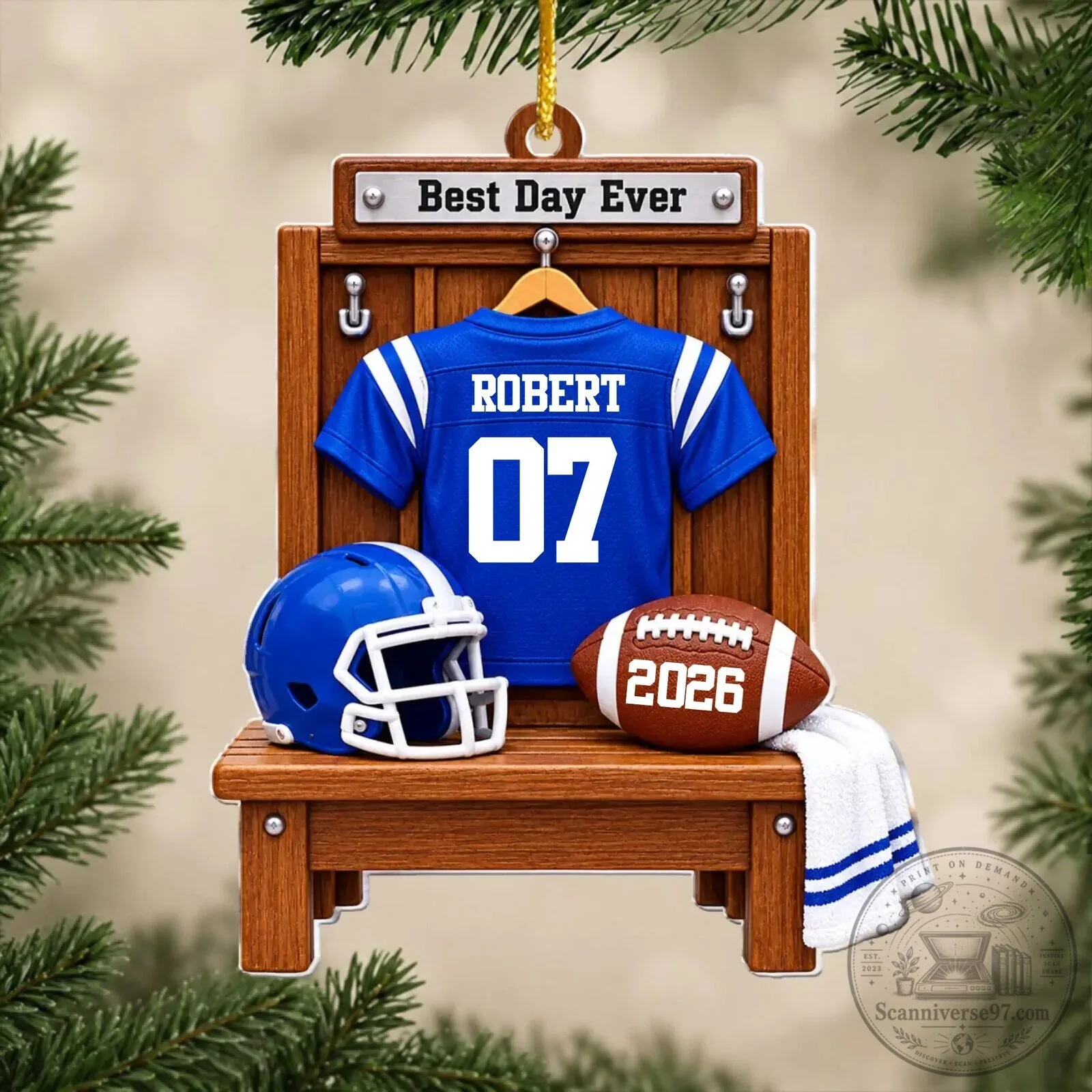 Personalized Football Locker Room Christmas Ornament - Custom Name and Year 7 Personalized Football Locker Room Christmas Ornament - Custom Name and Year
